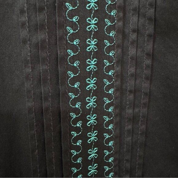 Dos Carolinas Guayabera Embroidered Shirt Dress Small Black Turquoise Cotton - Picture 7 of 13